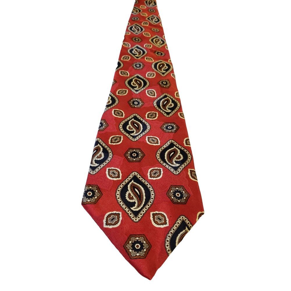 Uniform To You Chicago Red Paisley Mens‎ NeckTie 100% Silk Short Geometric Tie
